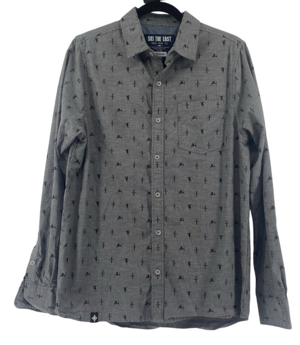 Ski the East Men's Shirt Skier Pattern Button-Down Size Medium
